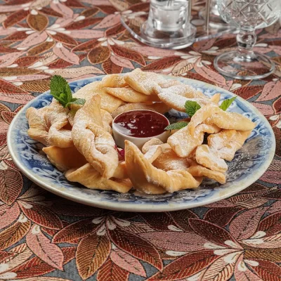 Печенье «Хворост» с ягодным пюре от Ресторана «Кухмистр»