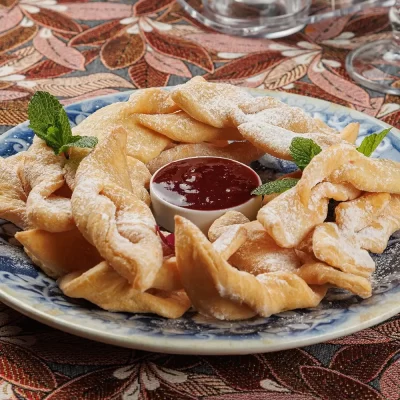 Печенье «Хворост» с ягодным пюре от Ресторана «Кухмистр»