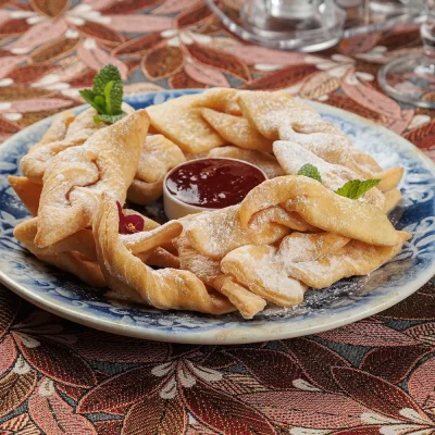 Печенье «Хворост» с ягодным пюре от Ресторана «Кухмистр»