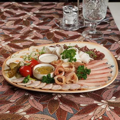 Шляхетский «Завтрак пана Лявона»: традиционные белорусские домашние рулеты, запеченное мясо, буженина, домашняя колбаса, домашние разносолы – от Ресторана «Кухмистр»